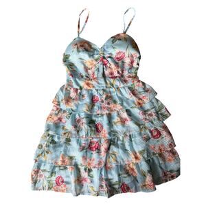 Layered with Love Eden Mini Dress Blue Floral Tiered Ruffle Y2K Mini Sundress